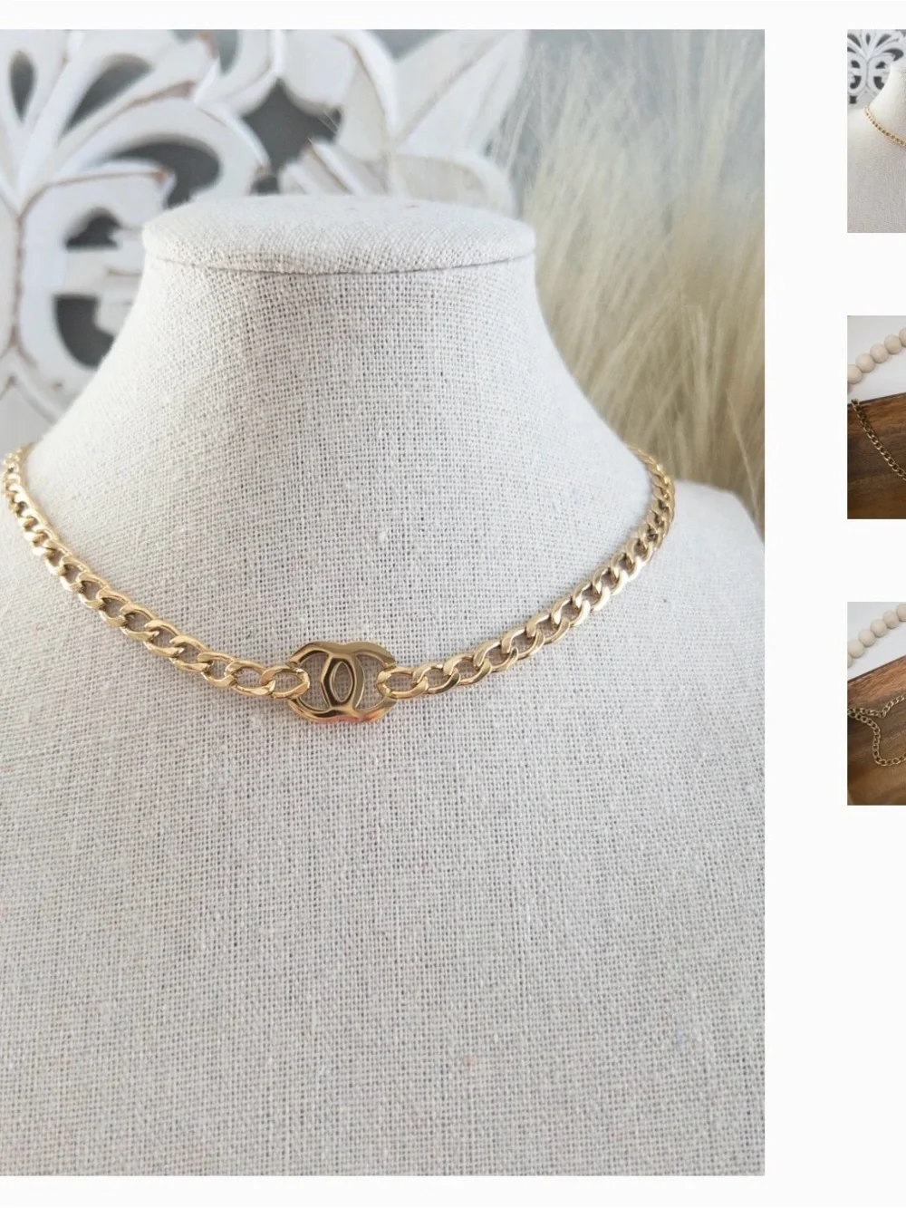 CHANEL Gold-Tone Chain Choker with Signature Interlocking Accent